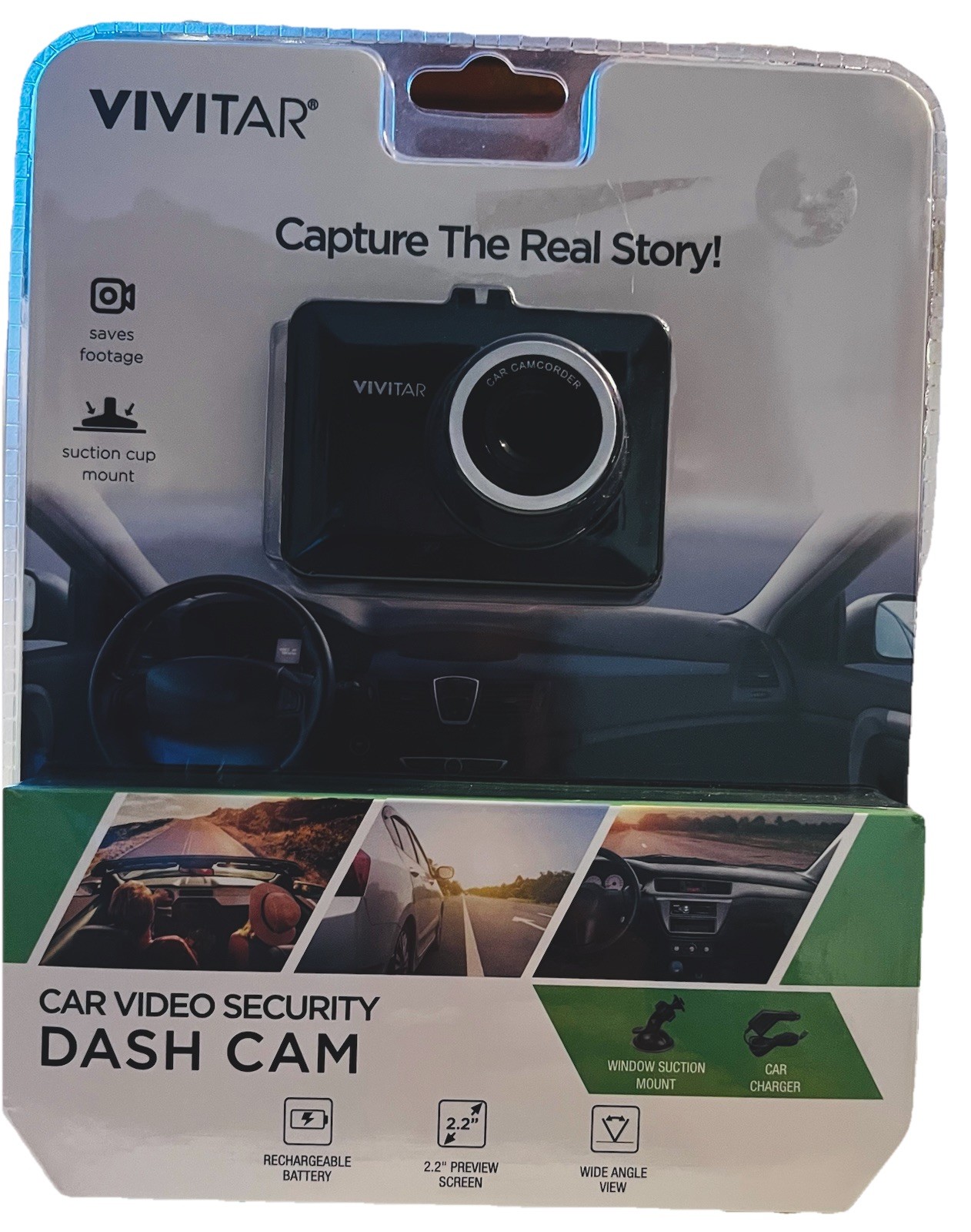 Brand New- Sealed -VIVITAR Car Video Security Black Dash Cam W/ Mount & Charger