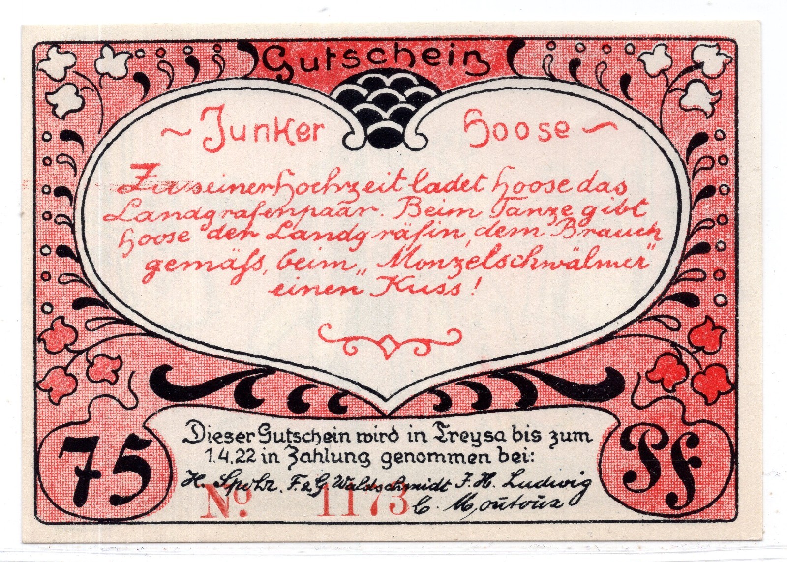 Germany ND Treysa Notgeld 75 Pfennig Note (NG244)