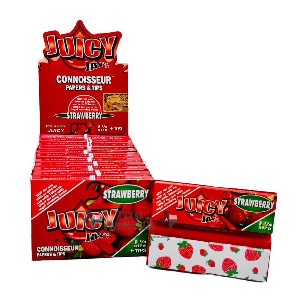 Juicy Jay's 1 1/4 Rolling Papers Strawberry Connoisseur  +Tips Flavored USA SHPD