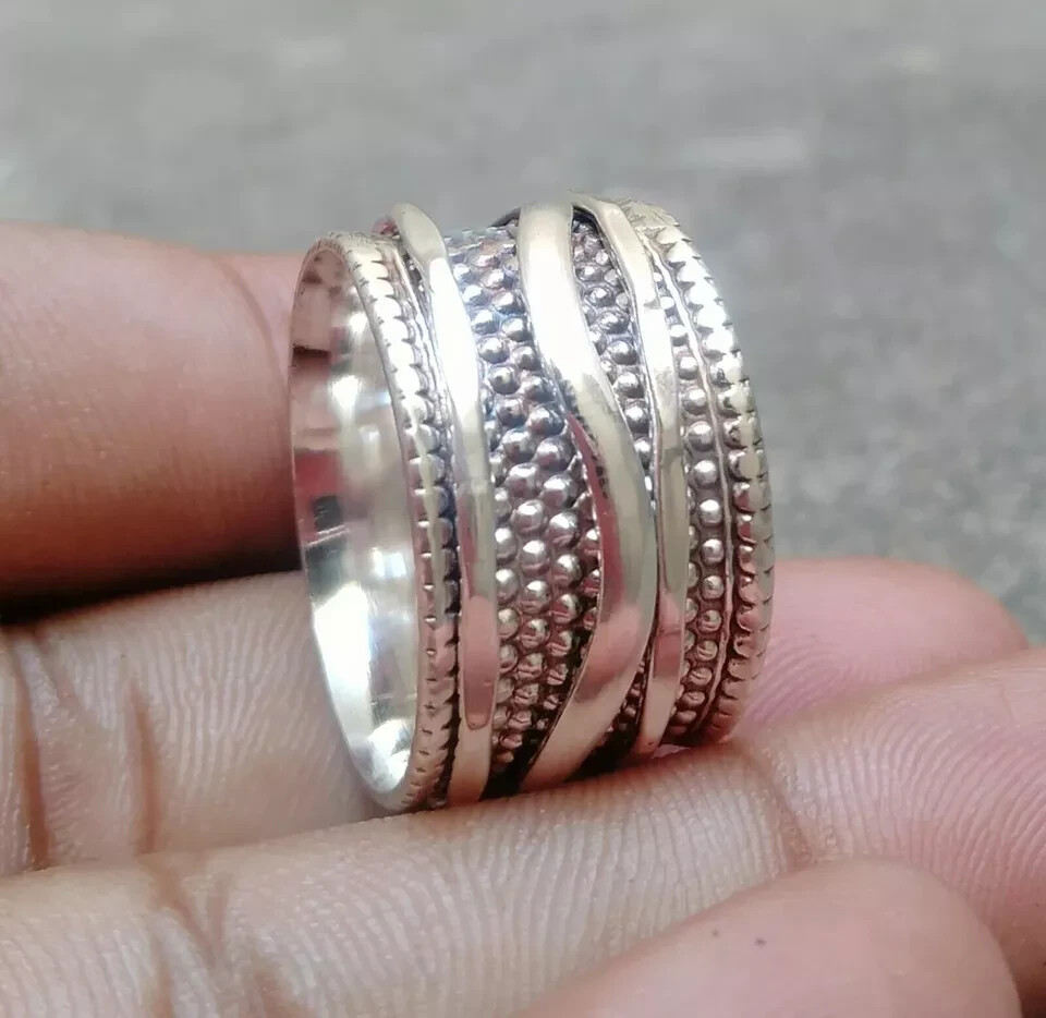 925 Sterling Silver Wide Band& Solid Spinner Ring Handmade Ring All Size R294