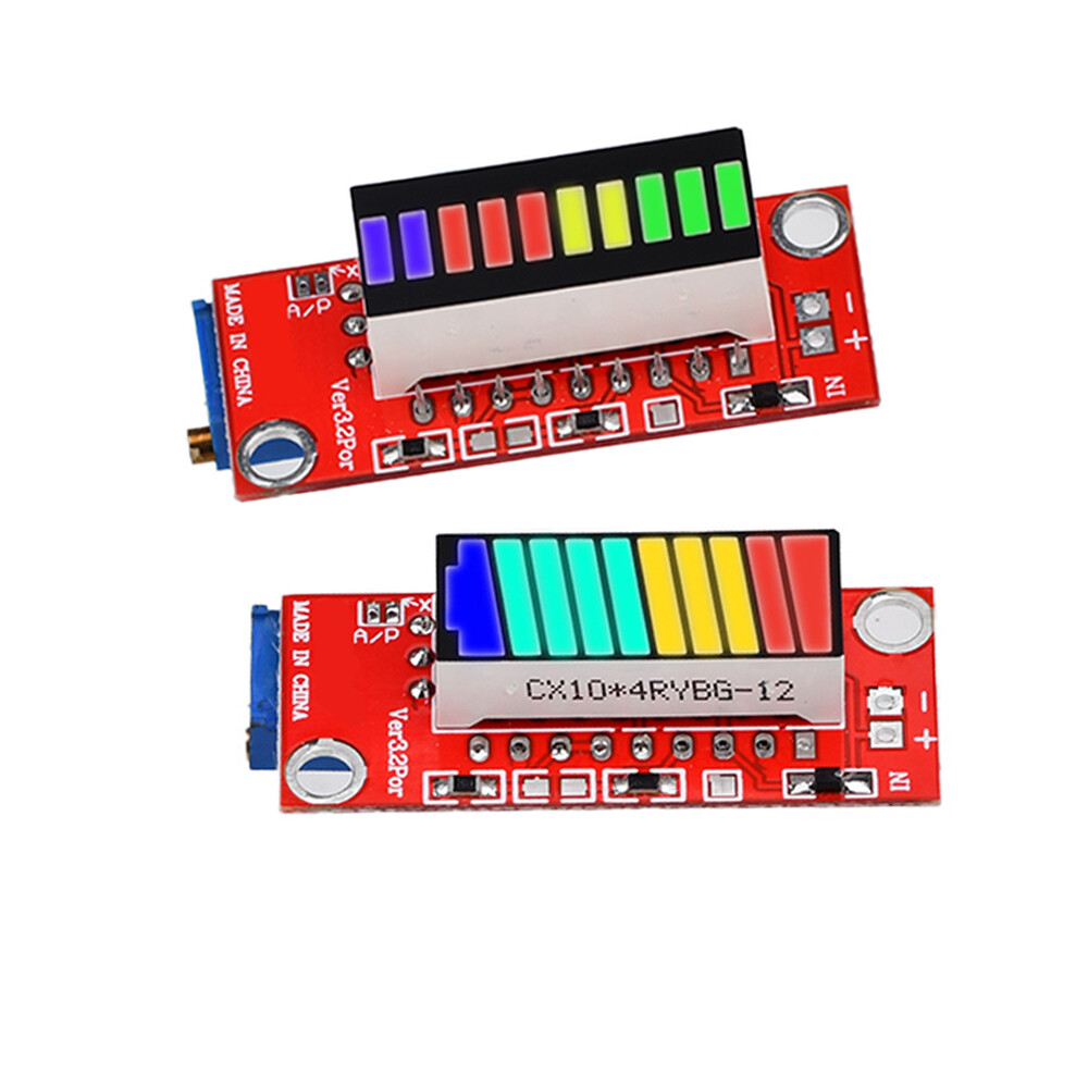Battery Capacity Indicator Module 10 LED 4 Color Battery Level Tester Indicator