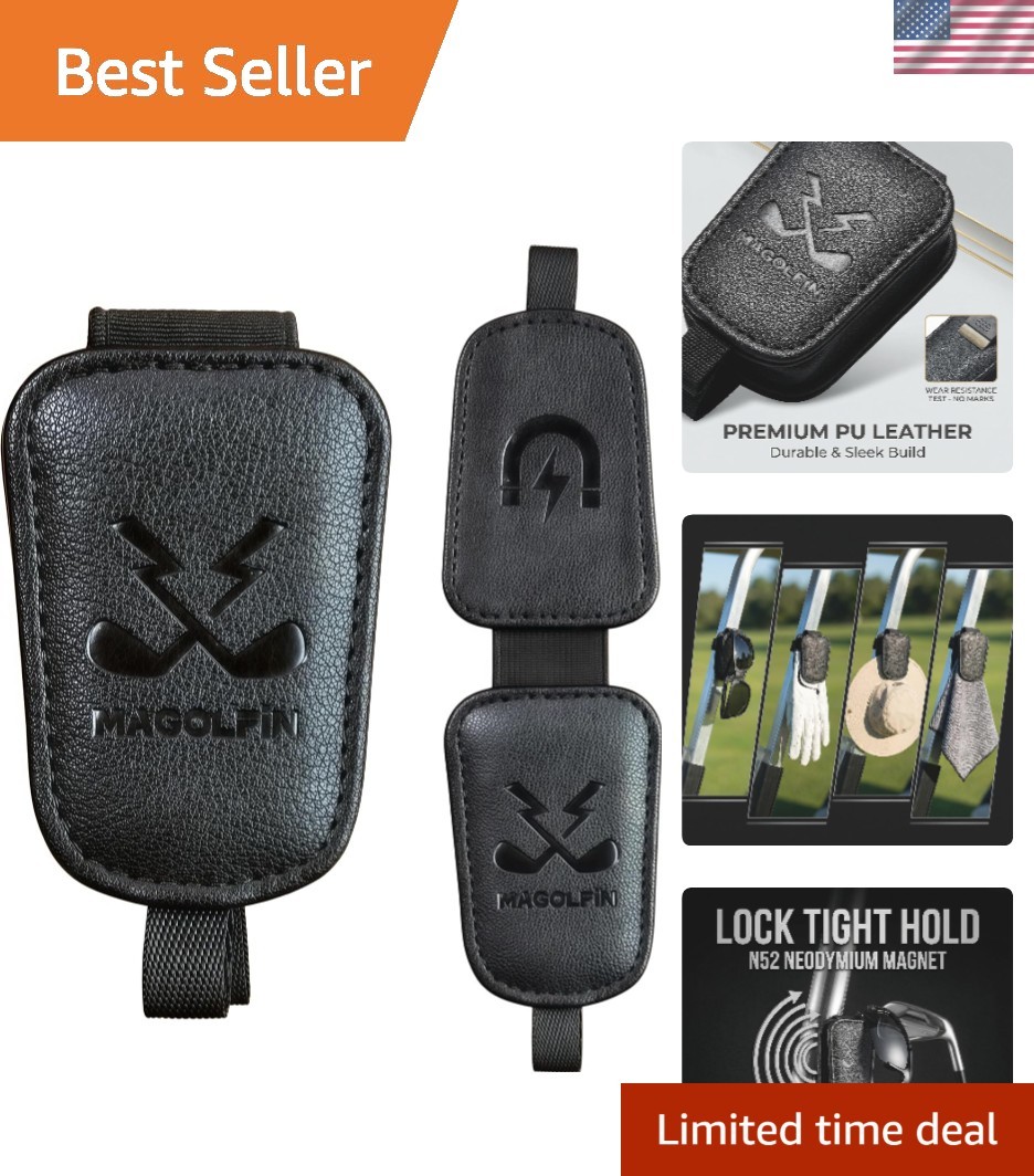 Golf Cart Accessory - 2-Pack Clip-On Magnetic Glasses Holder in Black Leather