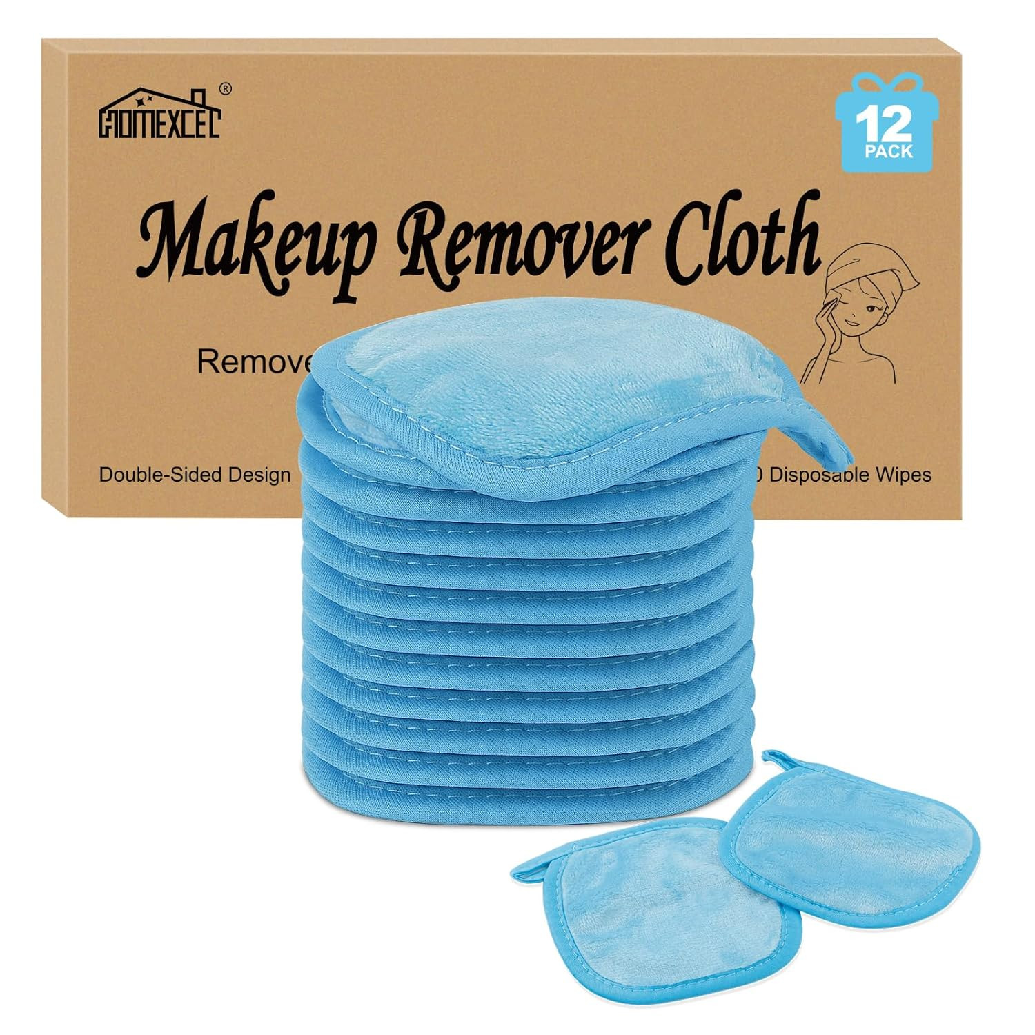 Makeup Remover Cloth 12 Count (Pack of 1), Reusable Makeup Remover Pads, Washabl
