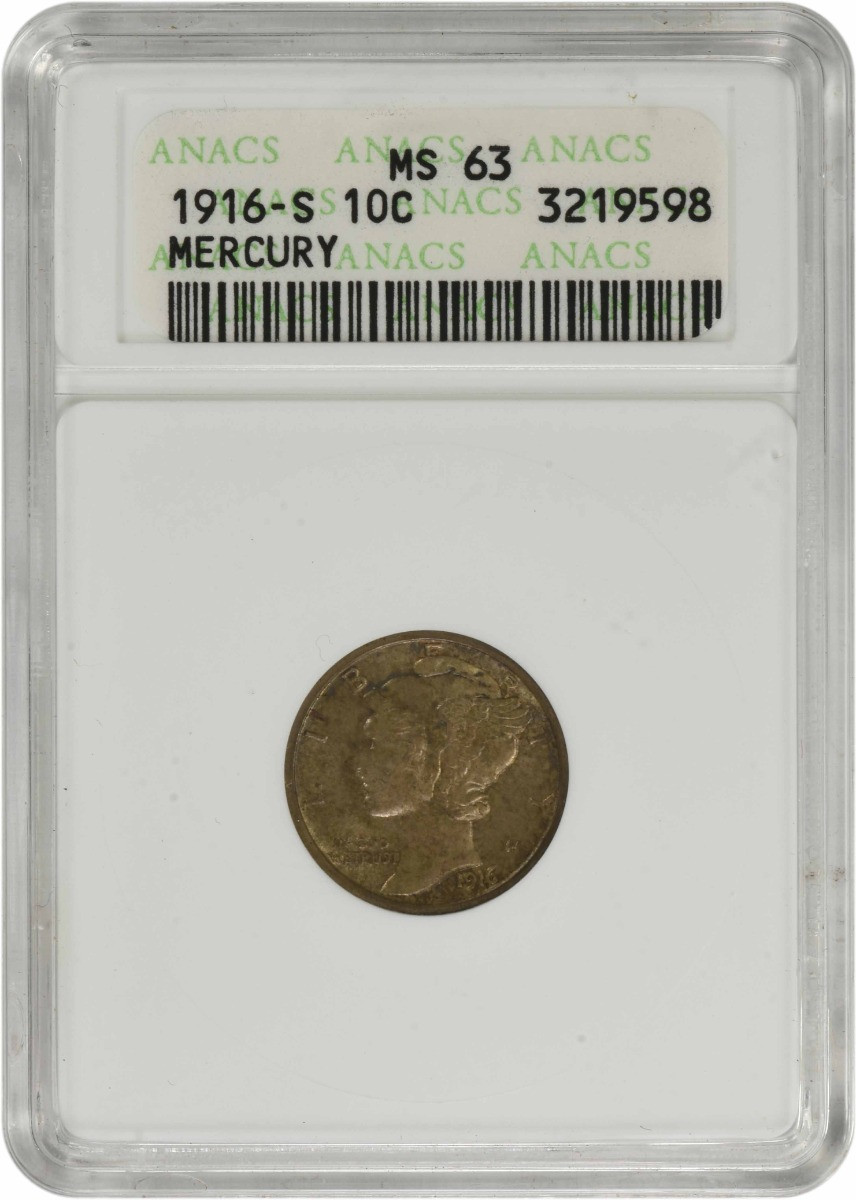 1916-S Mercury Silver Dime MS63 ANACS