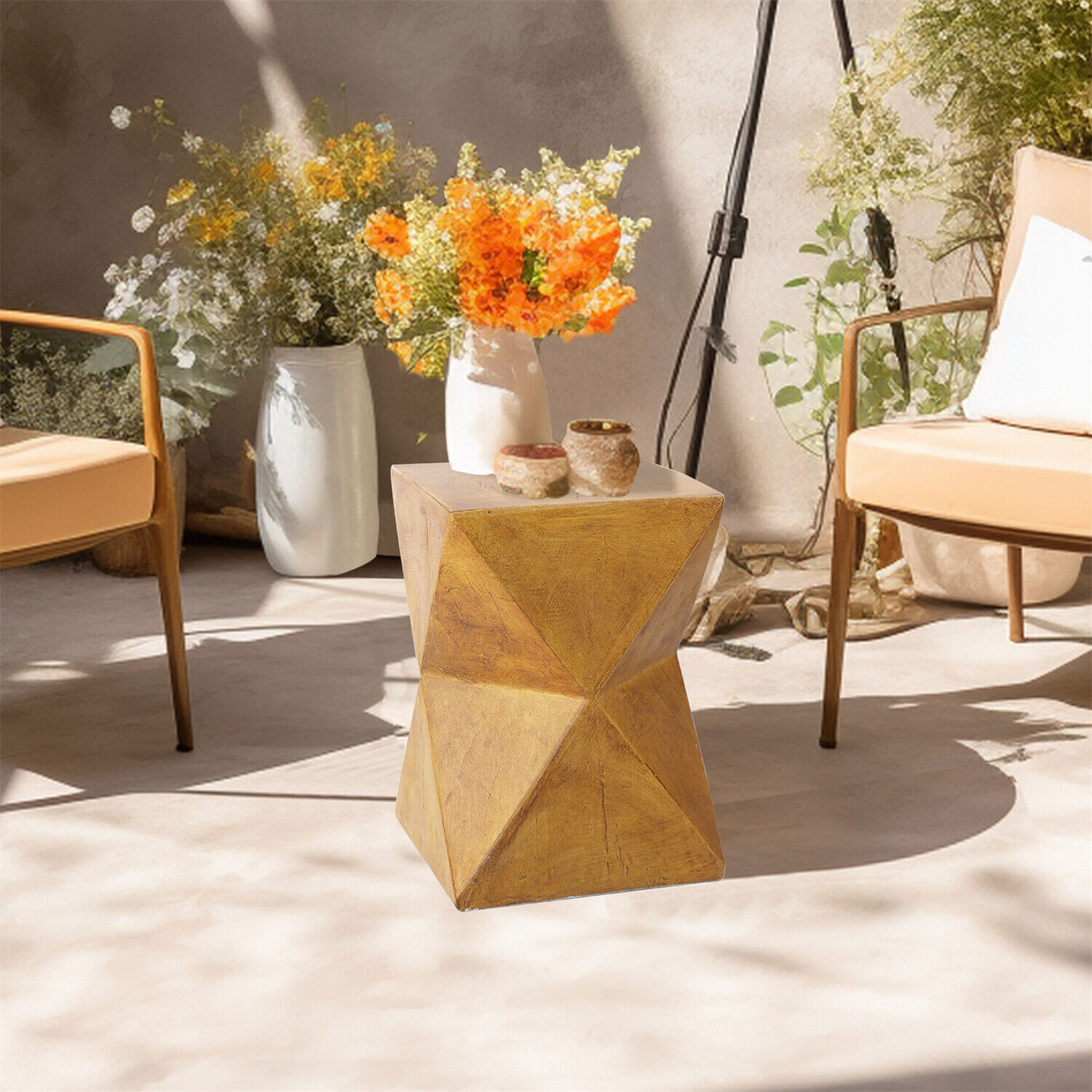 Outdoor Side Table Smooth Concrete Terrazzo End Table Garden Stool Log Table Dec