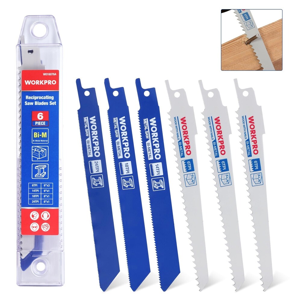 WORKPRO 6PC Reciprocating Saw Blade Set 6" BIM Saw Blades for Metal Wood Cutting