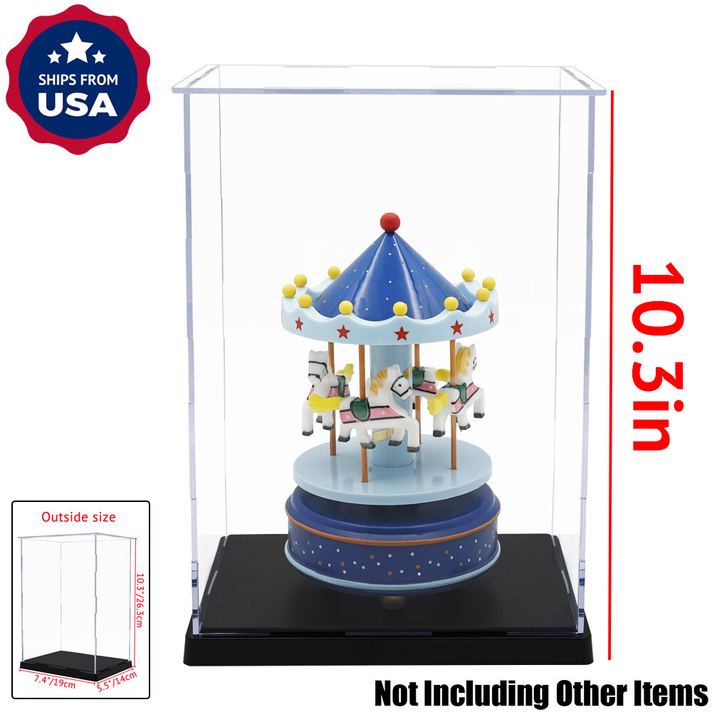 US Perspex Clear Acrylic Display Case 10.3in H Box Plastic Base Dustproof Figure