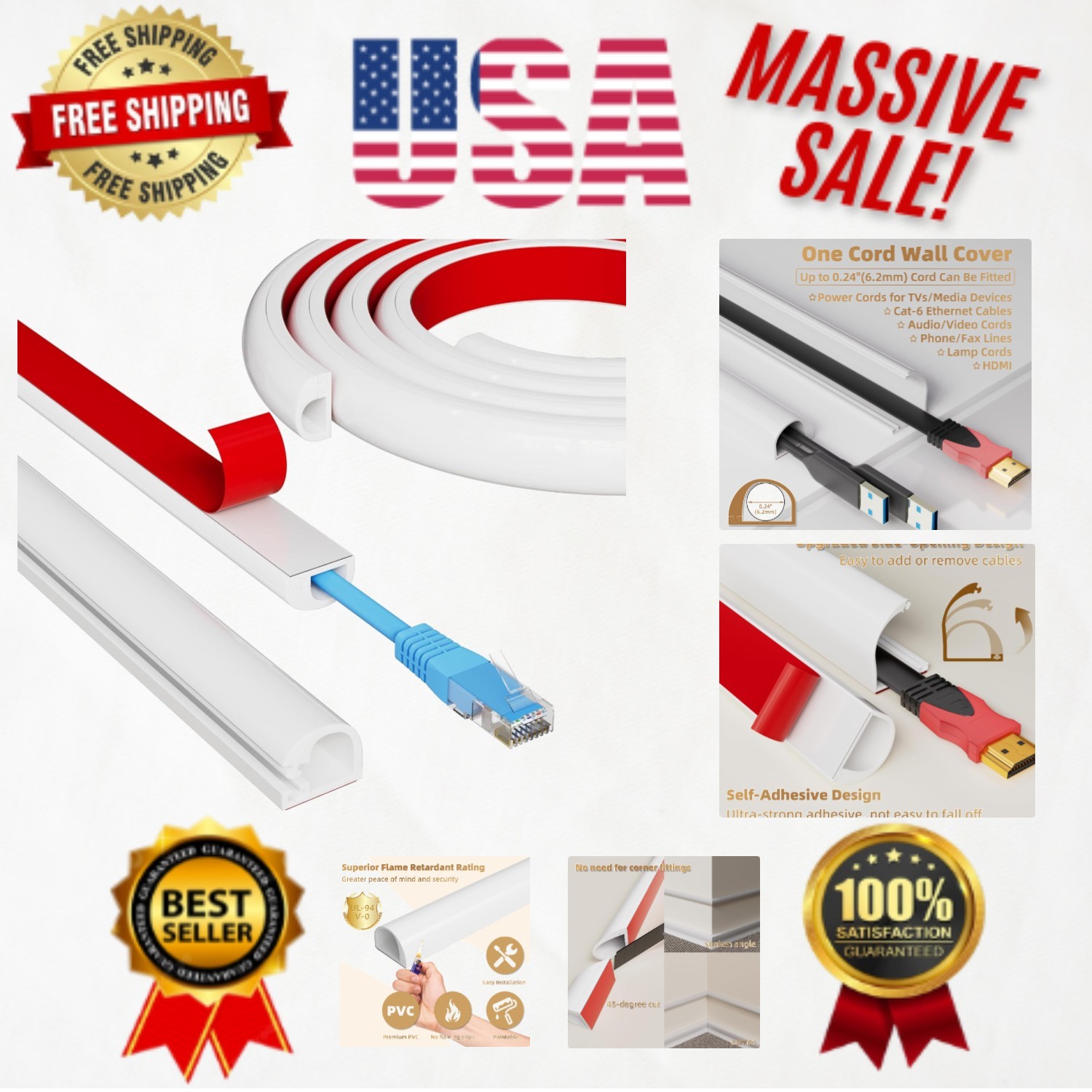 Elegant 39-Inch White Cord Hider – Safe, Stylish Cable Management Solution