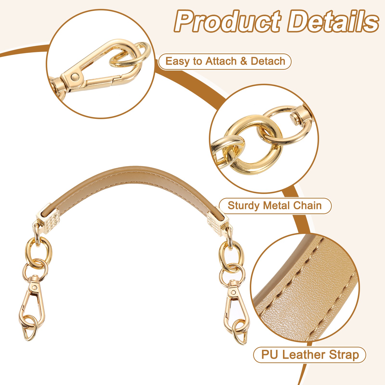 30.5cm/12" PU Leather Purse Replacement Handle Strap for Handbag (Khaki)