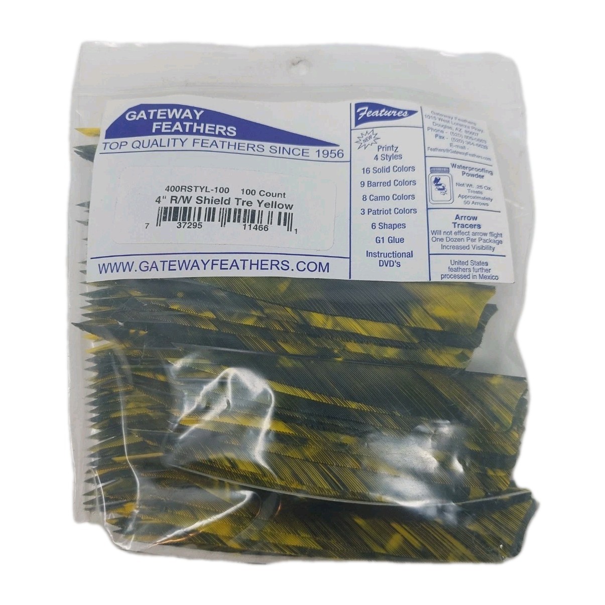 100 Pack Gateway Feathers 4" Right Wing: Shield Camo Tre Yellow 400RSTYL-100