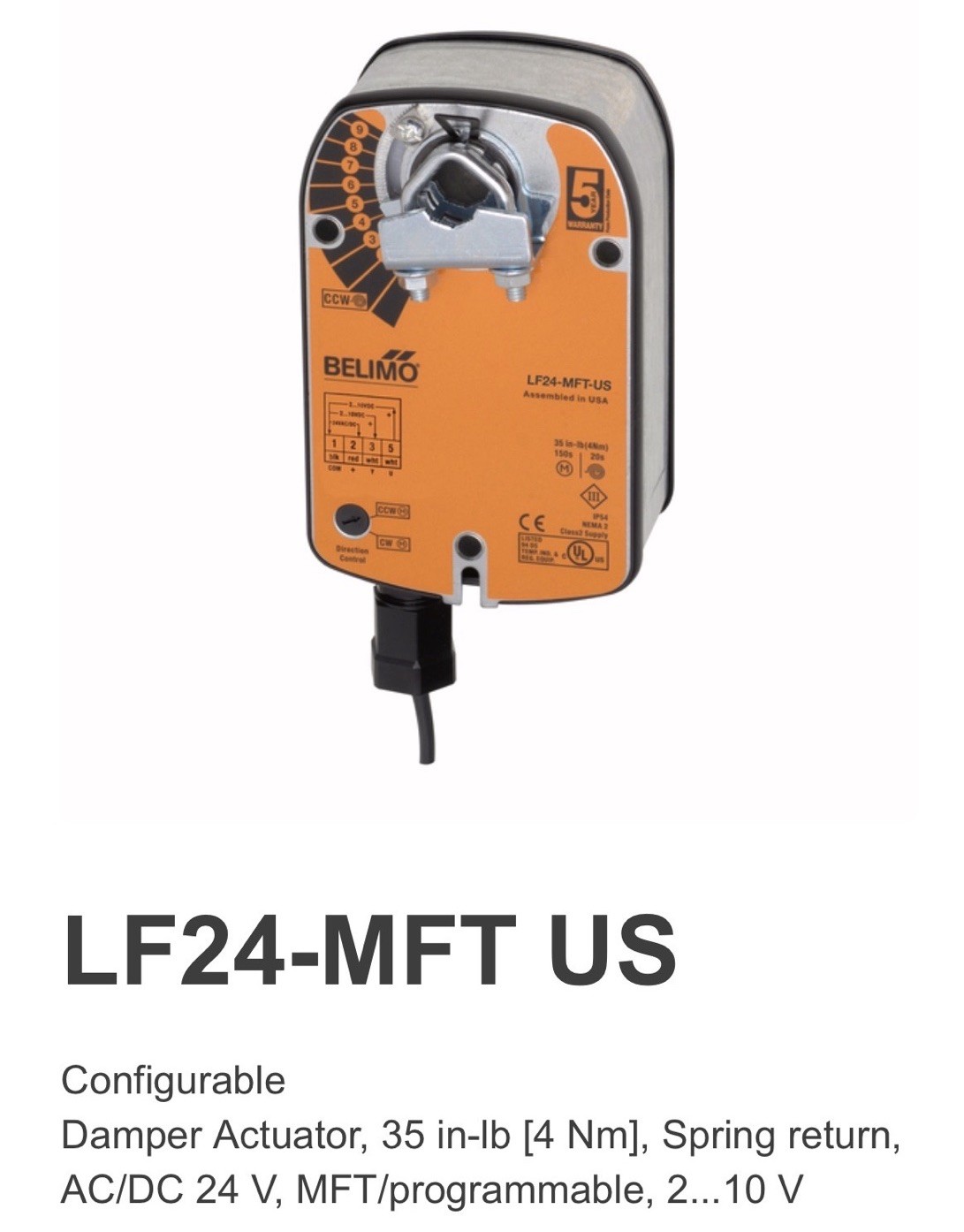 Belimo LF24-MFT US 24V AC/DC Spring Return Damper Actuator, Direct Mount