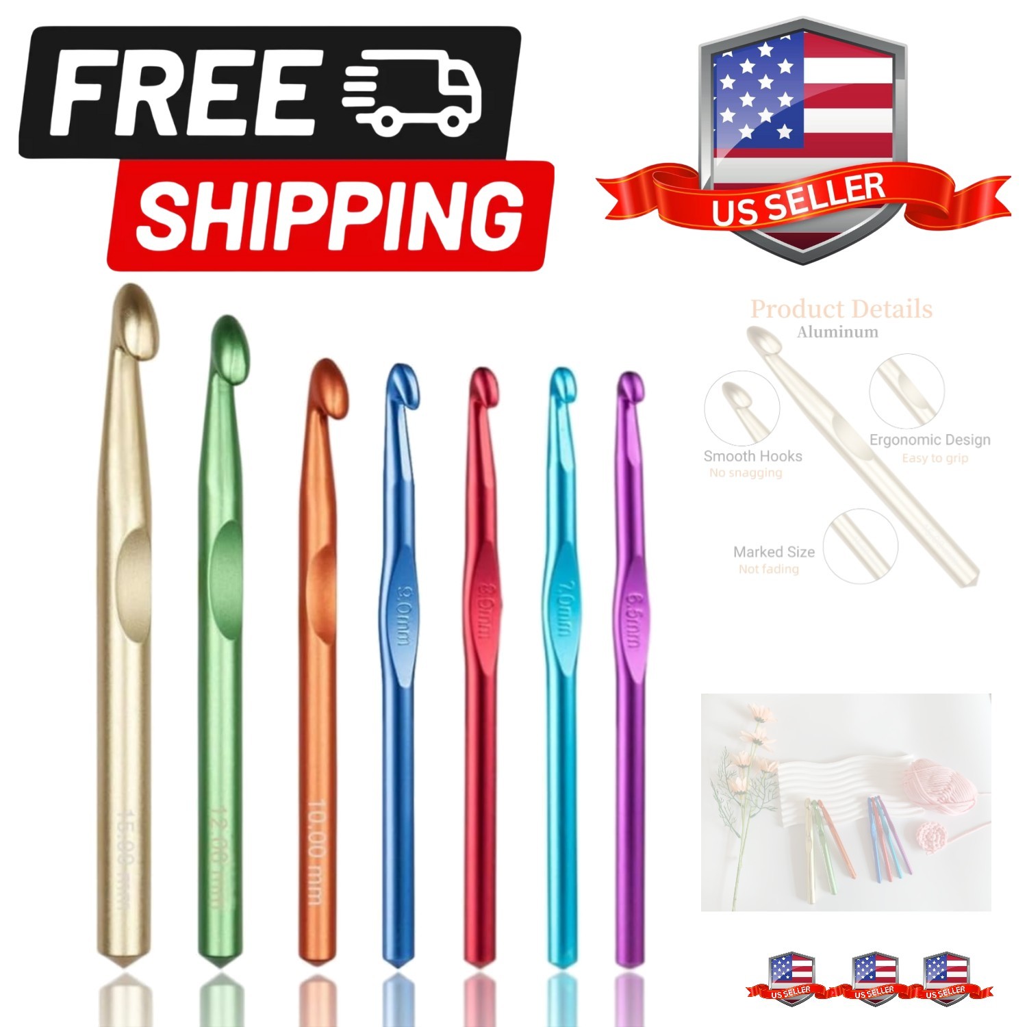 Large Crochet Hooks,15mm 12mm 10mm 9mm 8mm 7mm 6.5mm Crochet Hook,Large Croch...