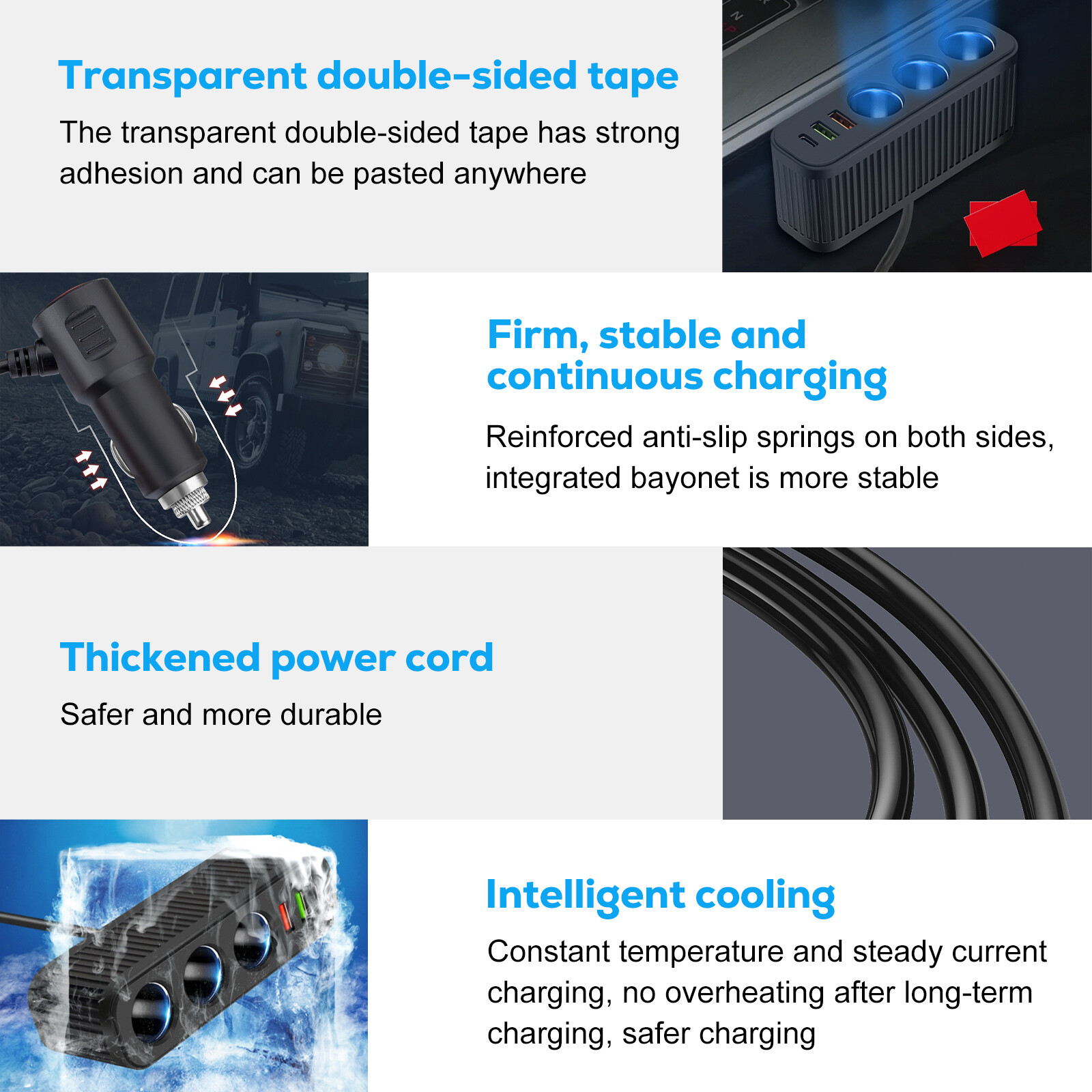 3Way Car Cigarette Lighter Socket Splitter Dual USB PD Charger Power Adapter 12V