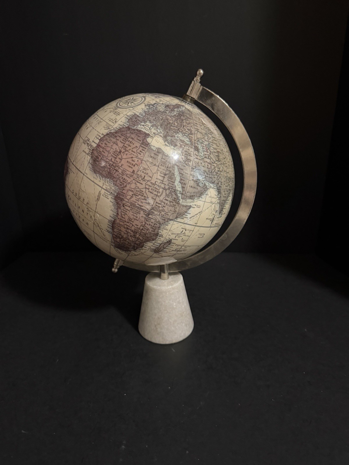 Small decorative table globe with white marble base