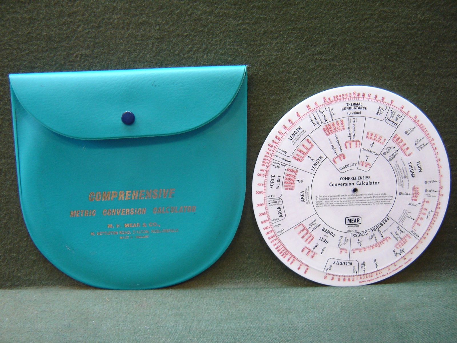Vintage 1970s M H Mear Comprehensive Conversion Circular Calculator & Vinyl Case