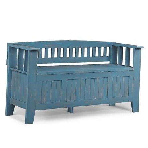 Acadian Entryway Storage - Wide Solid 48 inch Bench Distressed Coastal Blue