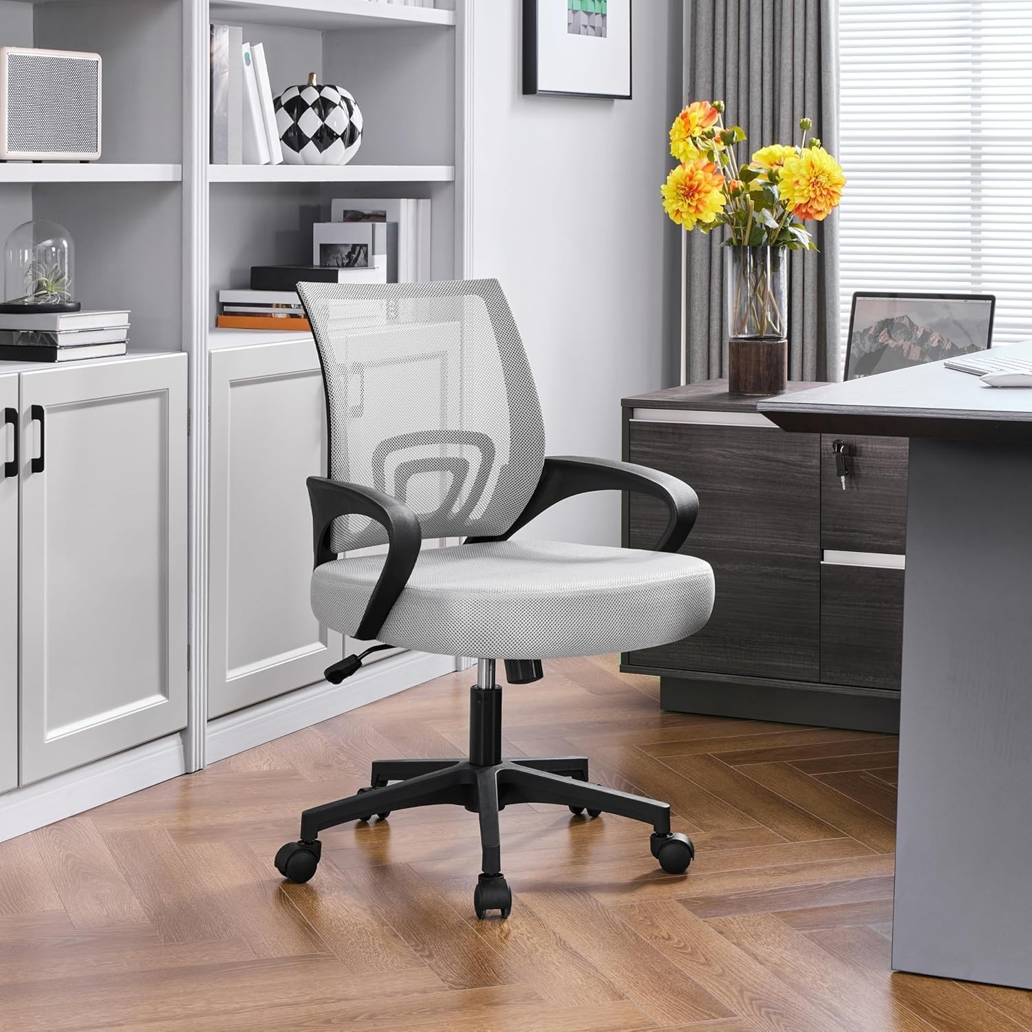 Adjustable Mid Back Computer Chair with Rolling Wheels - Supportive & Stylish