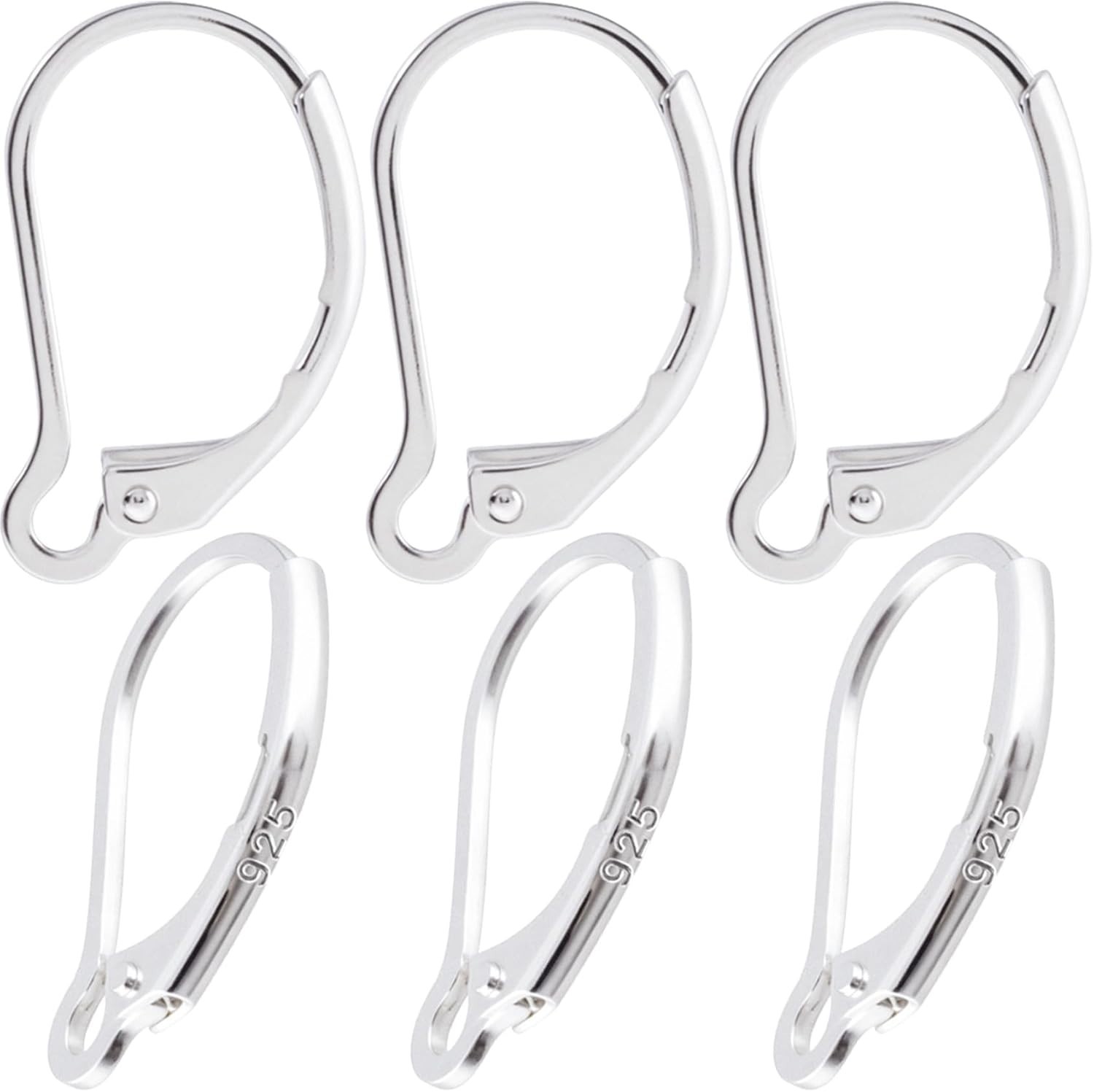 6pcs 925 Sterling Silver Earring Hooks, Hypoallergenic Leverback Earring Back...
