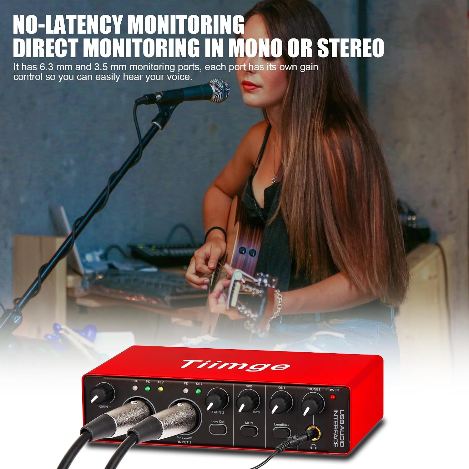 2x2 USB Audio Interface 48V Phantom Power 24Bit 192kHz High Fidelity for PC