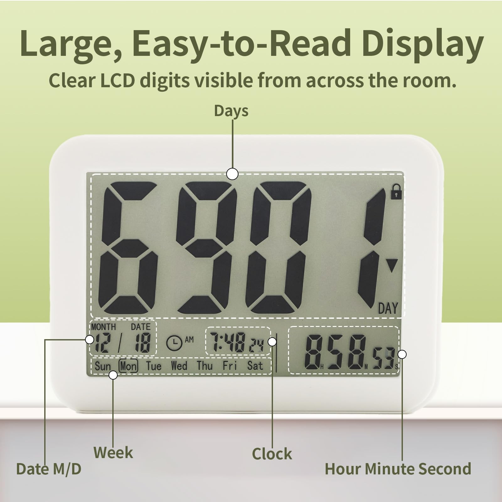 LUCKY TIME 9999 Days Digital Countdown Clock, Large Display LCD Timer & Real-...