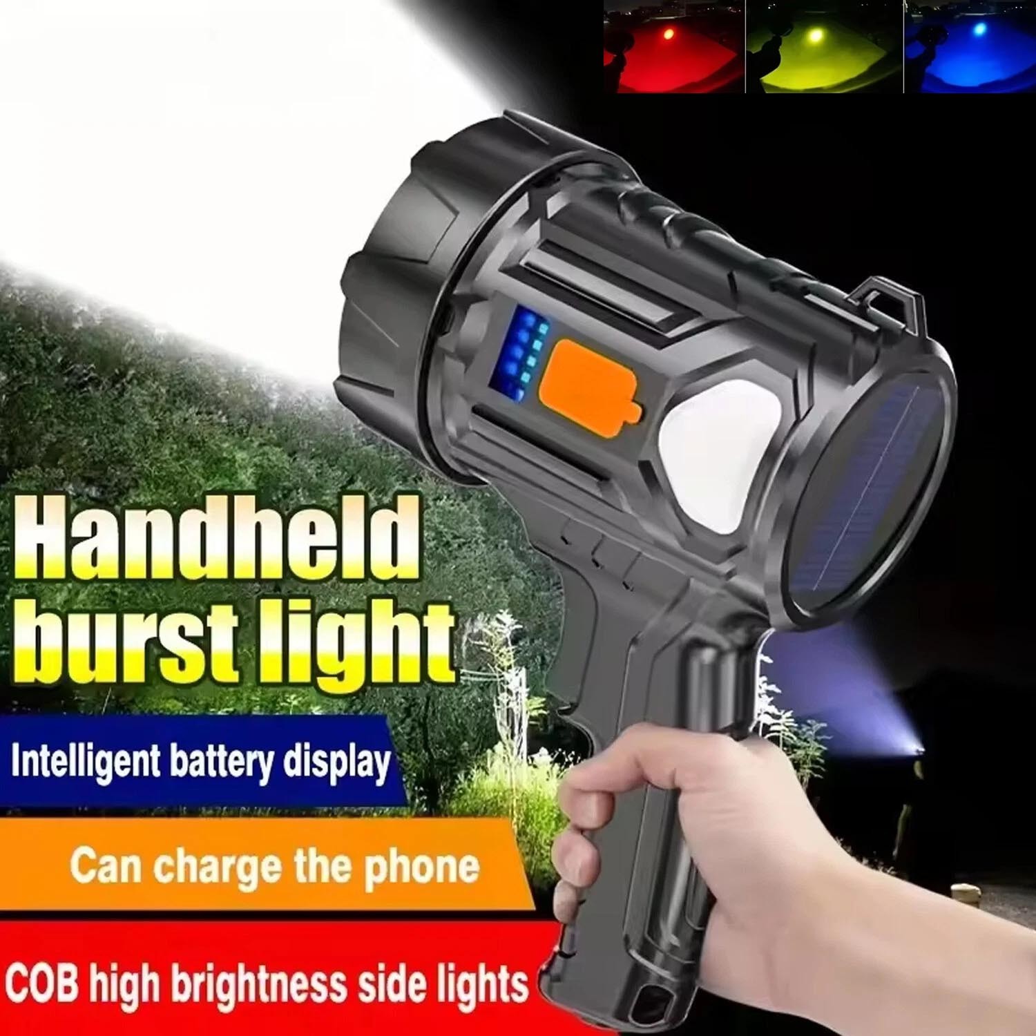 900000000LM Bright Solar/USB Rechargeable LED Spotlight Flashlight Searchlight