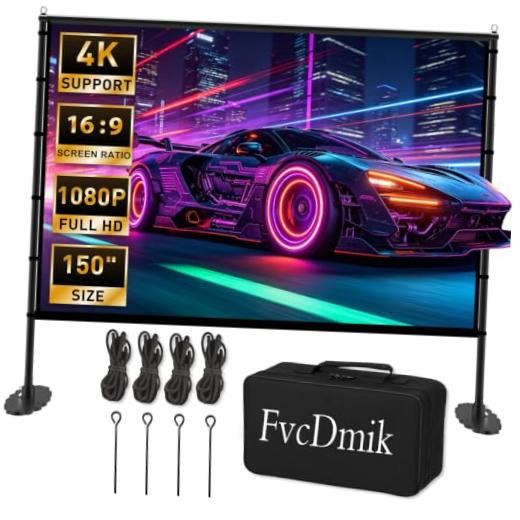 150 inch Projector Screen with Stand, 16:9 4K HD Portable Outdoor 150IN Screen