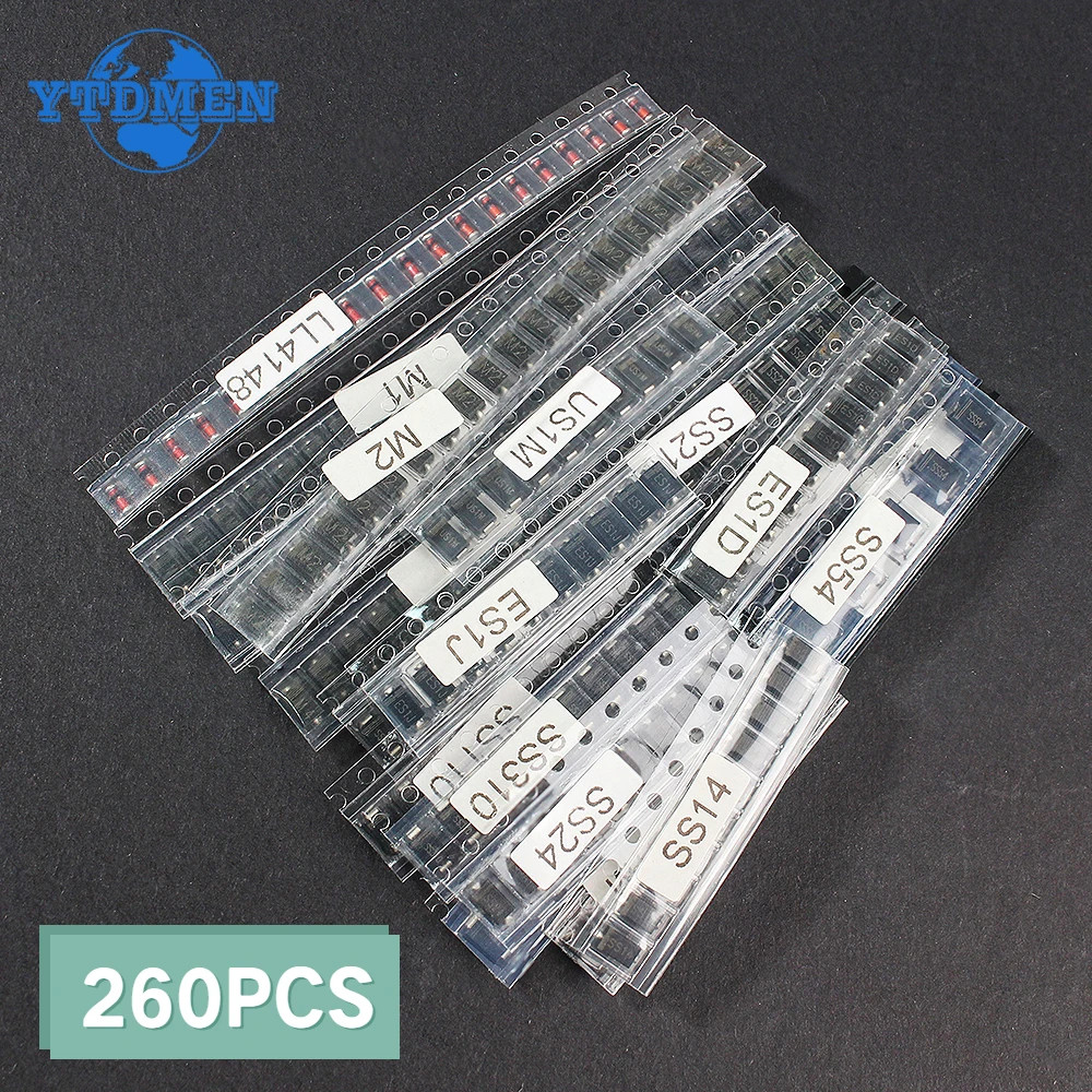 260PCS SMD Diode Kit Schottky Fast Switching M1/SS14/RS1M/BAT54/LL4148