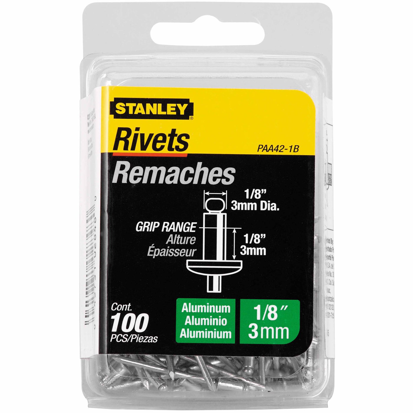 Stanley PAA42-1B Aluminum Blind Rivets 1/8in x 1/8in 100 Pack