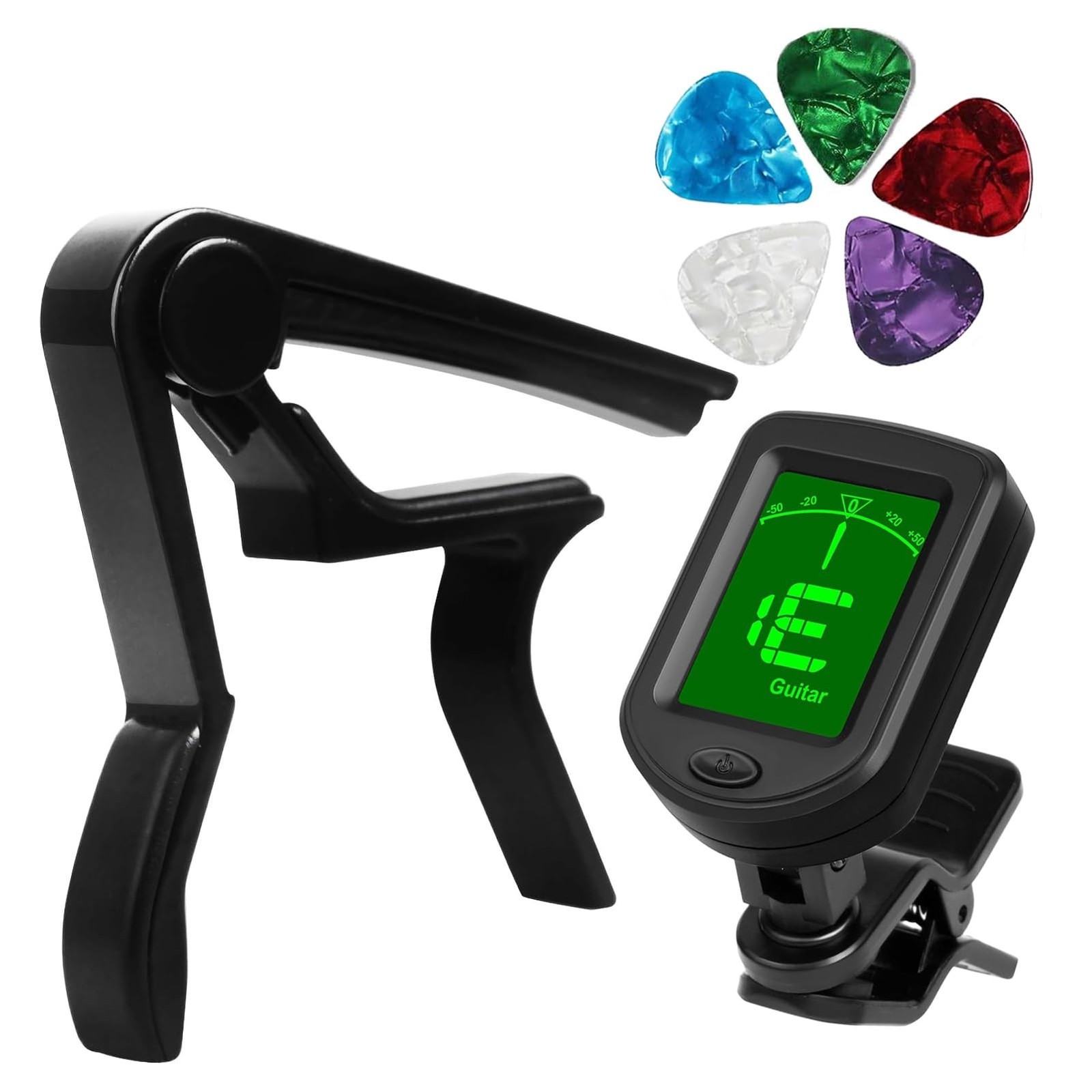 Clip-On Guitar Tuner, Buzzing-Free Guitar Capo,Quick Release capo for Acousti...