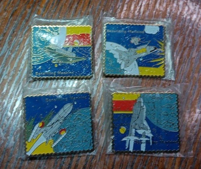 Vintage 1981 "Benefitting Mankind" Space Shuttle Stamp Lapel/hat  Pin Set New!