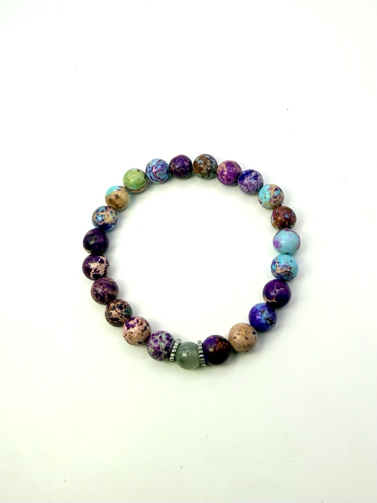 Natural Purple Jasper Stone Silver Beads Adjustable Bracelet
