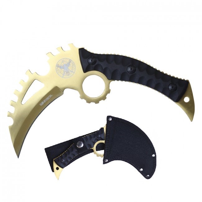 Tactical Knife | Wartech 8.25" Overall Full Tang Gold Combat Military Karambit