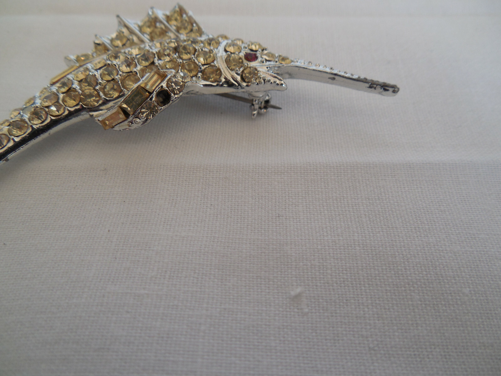 Vintage rhinestone sword fish brooch