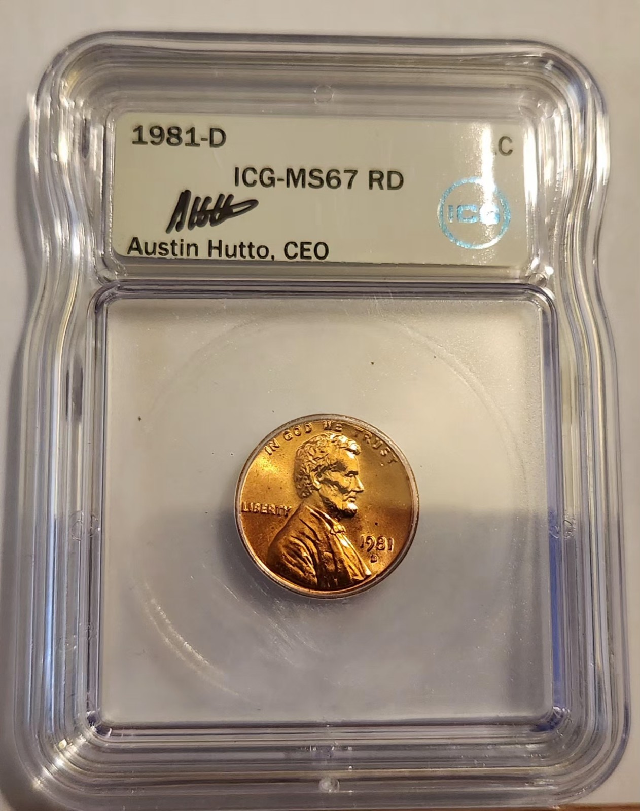 1981 D Lincoln CENT ICG MS67 RD AUSTIN HUTTO SIGNED #2