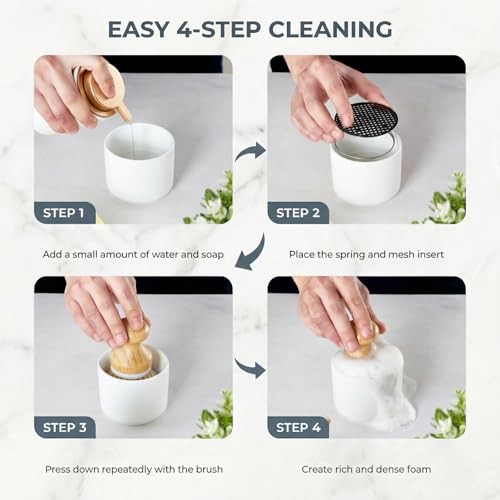 Bamboo Dish Brush with Ceramic Foaming Base, Kitchen Sink Scrub Brush White
