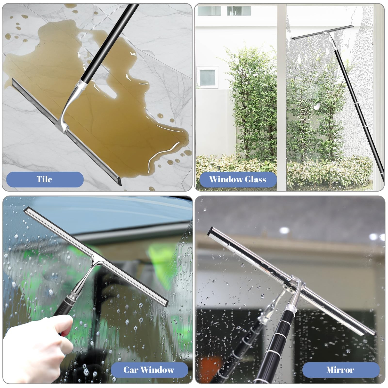 Shower Squeegee with Long 13.7 inches (squeegee), 60 (handle), Black