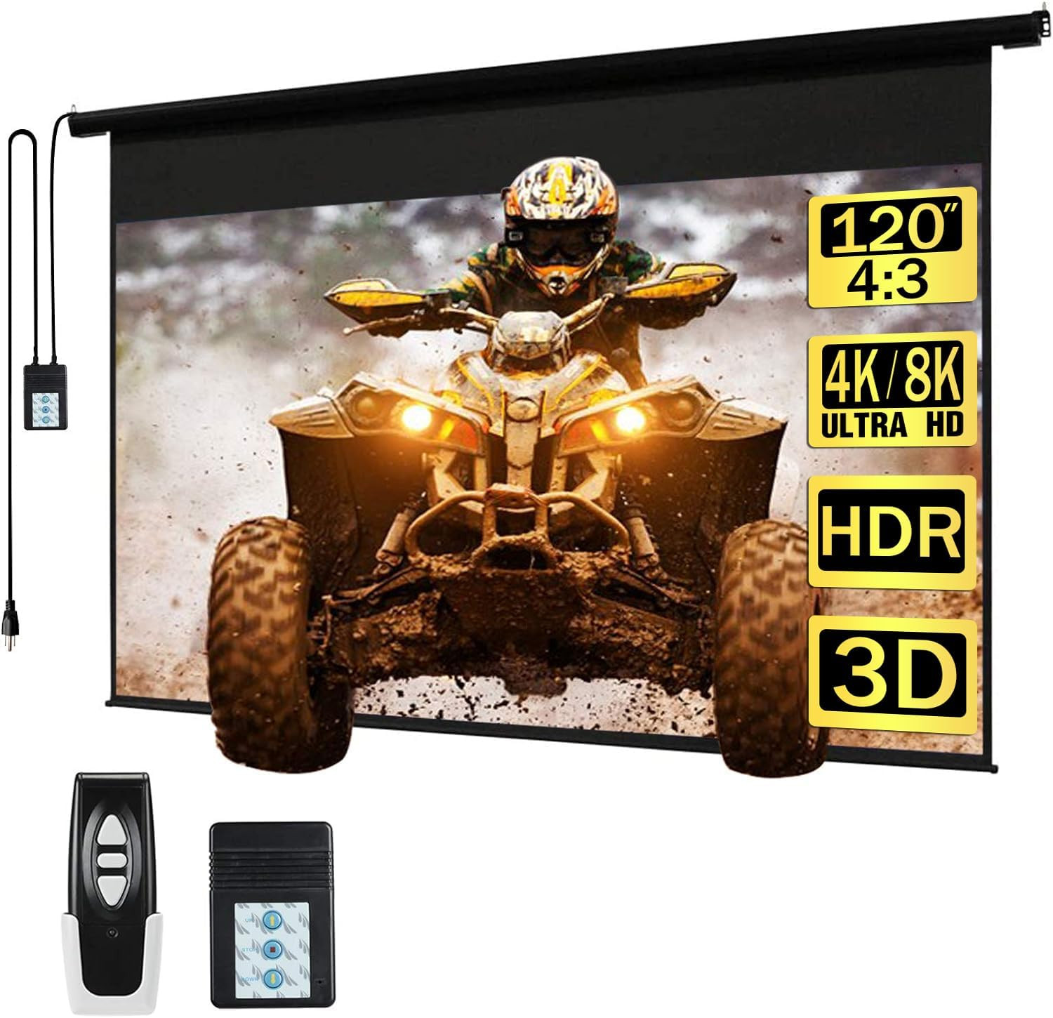 120" Motorized Projector Screen Electric Diagonal Automatic Projection 4:3 HD Mo