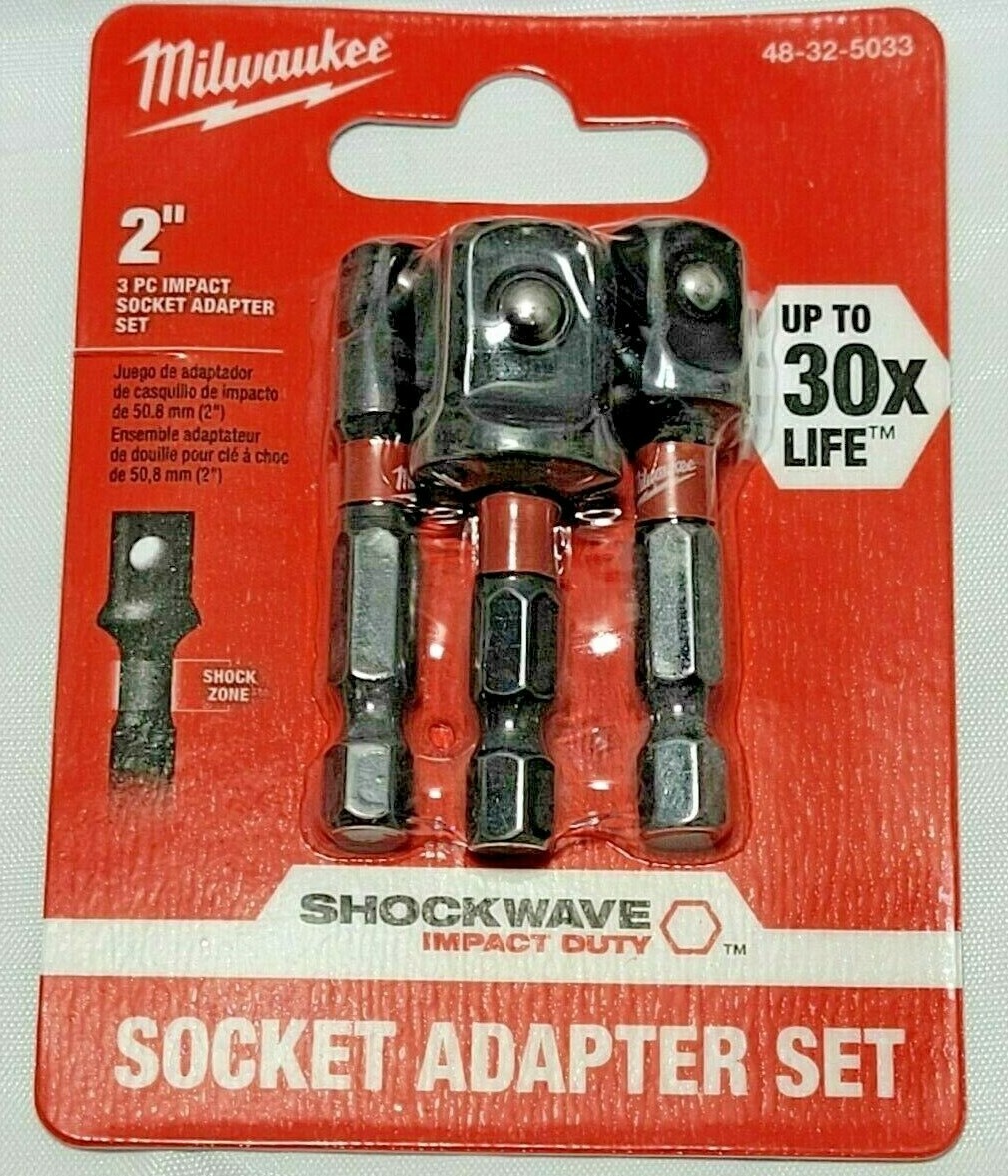 48-32-5033 Milwaukee Shockwave Impact Socket Adapter 1/4 3/8 1/2 3Pc Set