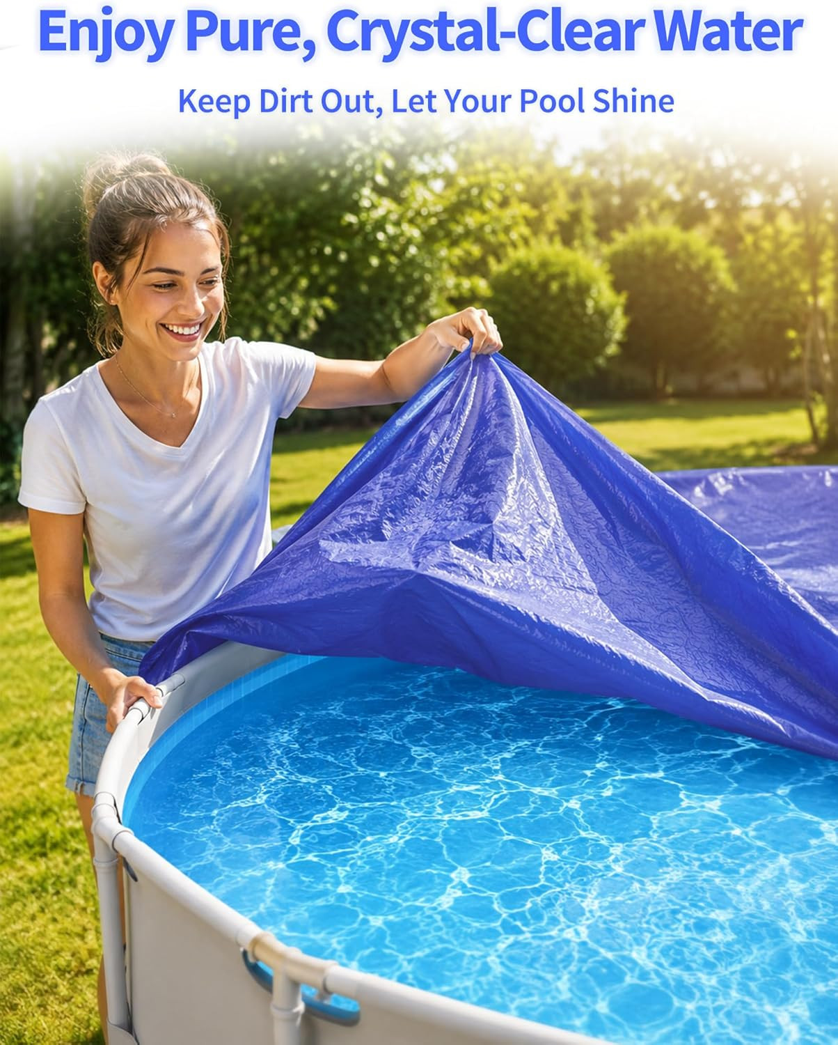 21FT round Pool Cover for above Ground Pools, Summer Pool Cover Protector with C