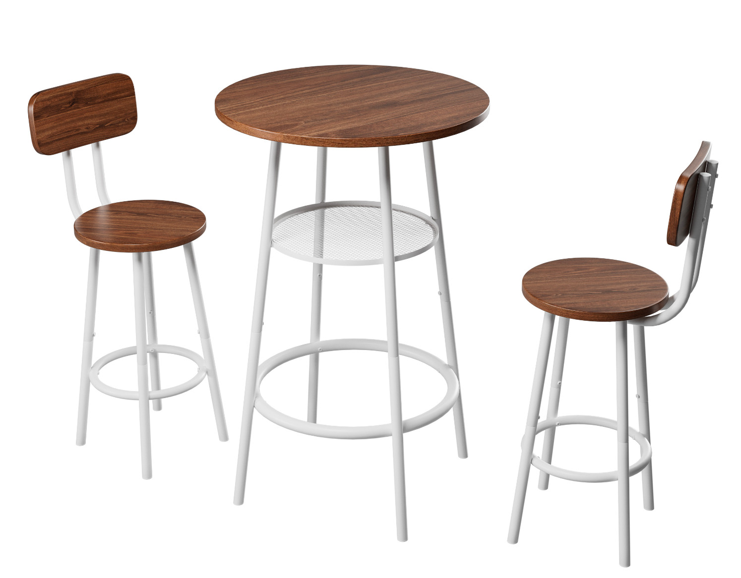 3-Piece Bar Set—Modern Pub Table & 2 Stools with Backrests, Storage Shelf