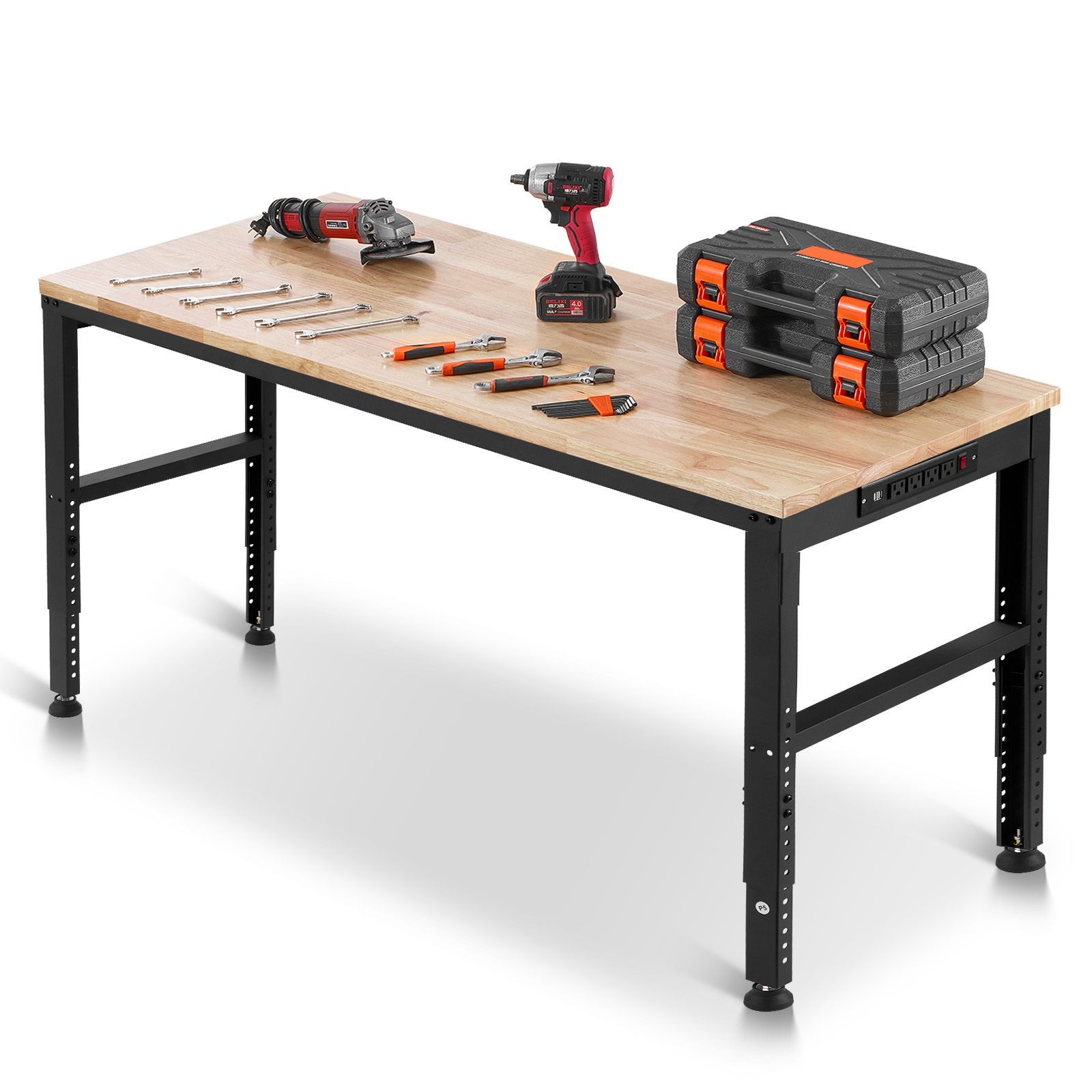 2000 lb Adjustable Height Oak Workbench 61x20