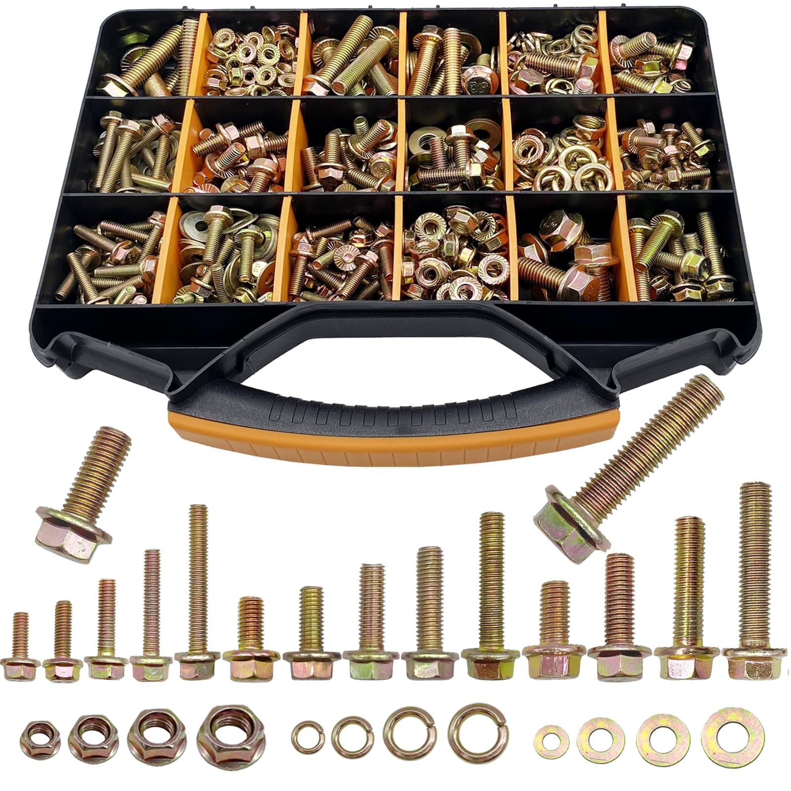 820pcs Metric M6 M8 M10 M12-Yellow Zinc Flange Bolts, Yellow