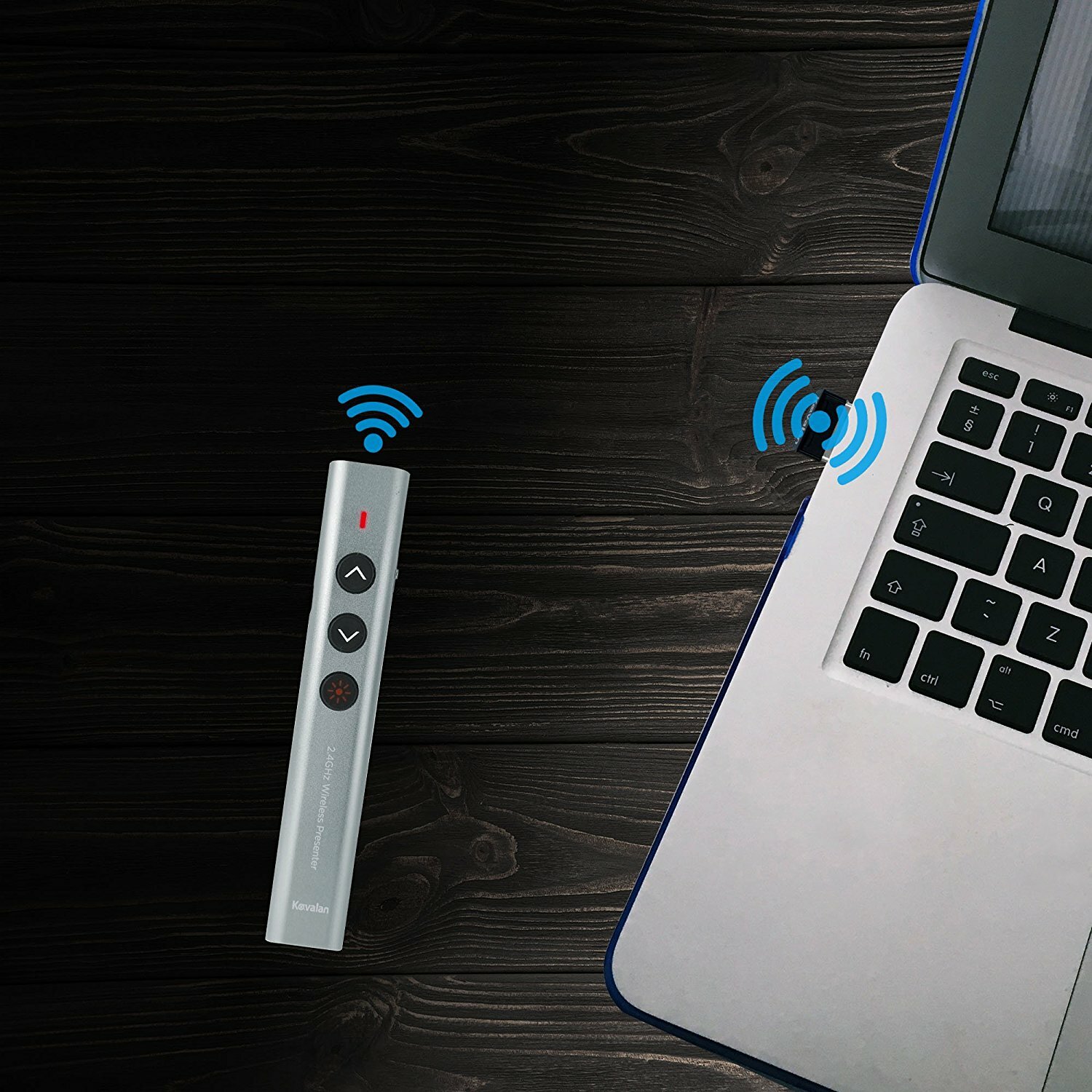 Kavalan Aluminum 2.4G Rechargeable Wireless Presenter Remote Red Pointer , Grey