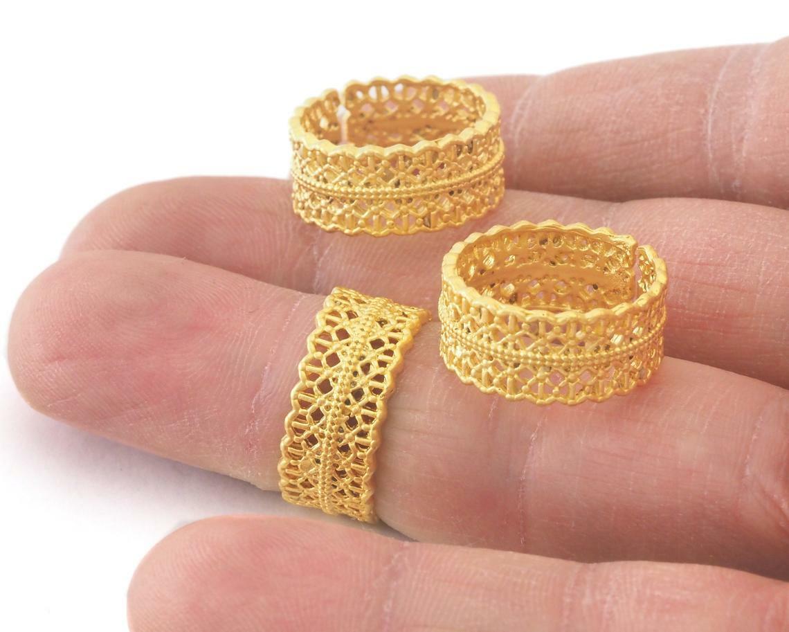 Band Filigree Textured Adjustable Ring Matte Gold plated Brass 5.5-8US 3955