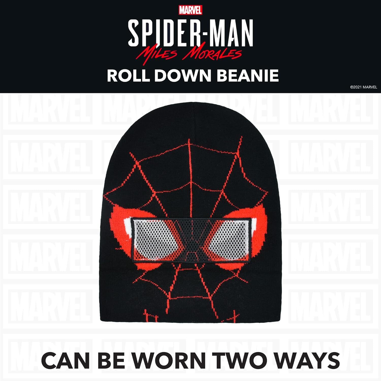 Concept One Marvel Spider-Man Miles Morales Roll Down Cuff Beanie Black/Red