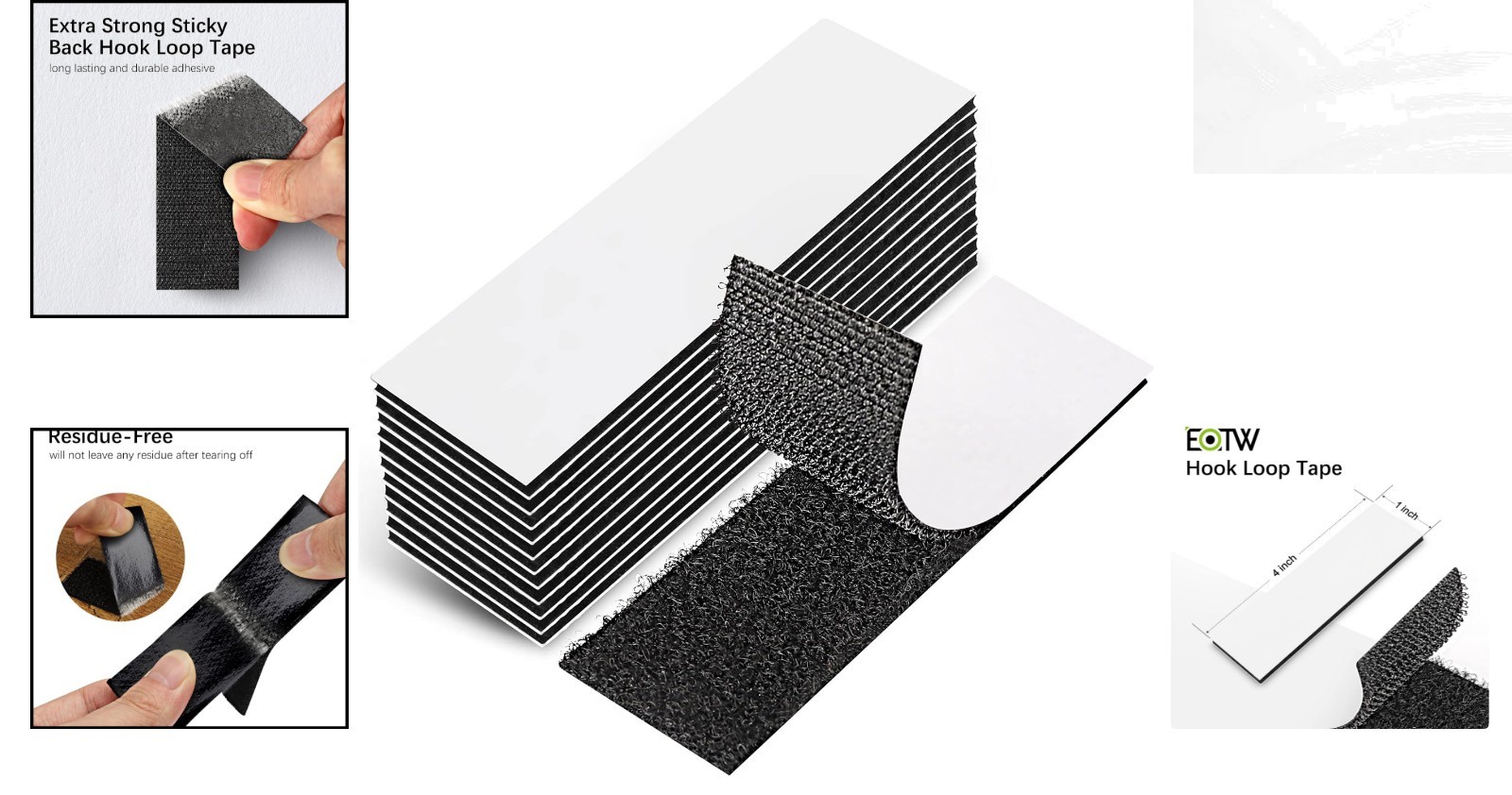 Invisible Mounting Tape - 12 Pack 1" x 4" Strong Hook and Loop for Easy Decor