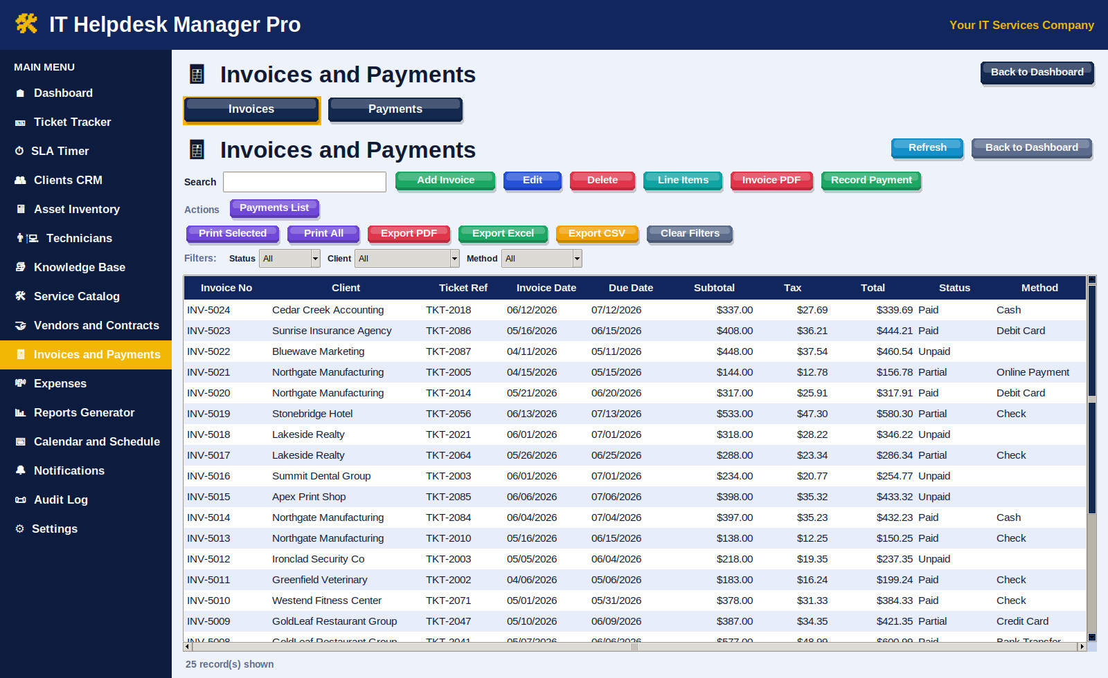 IT Helpdesk Manager Pro Software Ticket SLA CRM Invoice App Windows Mac Download