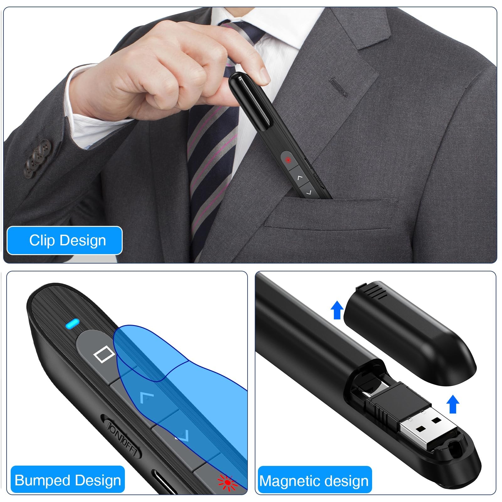 USB C Rechargeable Presentation Remote with Red Light,Wireless Preseter PPT S...