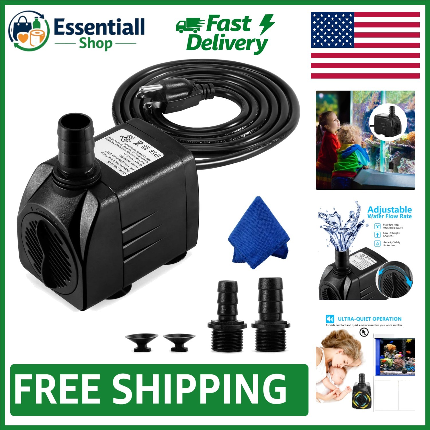 Ultra-Quiet Submersible Fountain Pump - 25W Power for Relaxing Garden Atmosphere