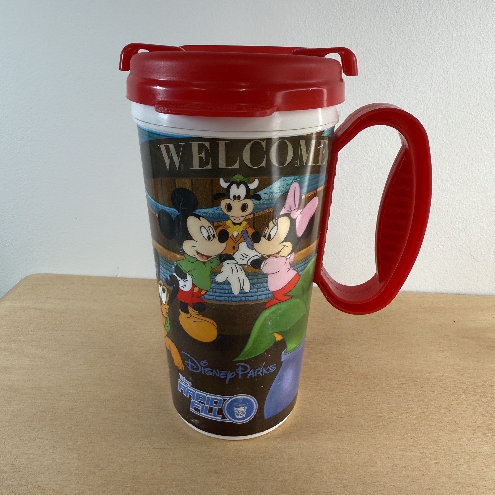 Disney World Resort Rapid Refill Coffee/Cold Drink Travel Mug/Cup Red Lid Handle